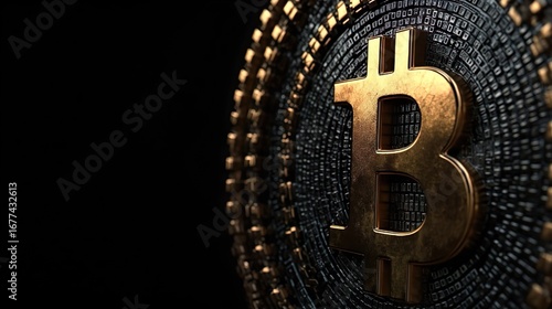 Bitcoin Crypto currency coin background. BTC Gold bitcoin Bit Coins bitcoins. Bitcoins mining, Blockchain money technology isolated black background copy space