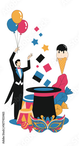 Captivating illusionist entertains with astonishing magic tricks and festive ambiance