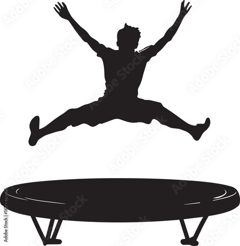 High-Flying Trick A silhouette vector of a person performing a twist in the air on a trampoline.