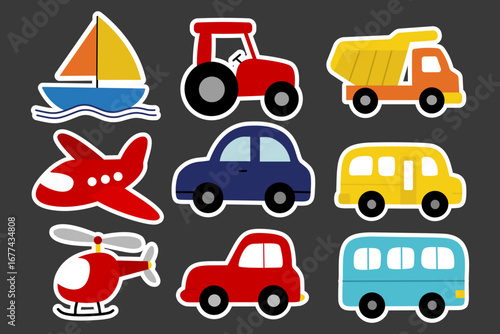 Transportation Clipart Set with Cars, Buses, Trucks and Airplanes