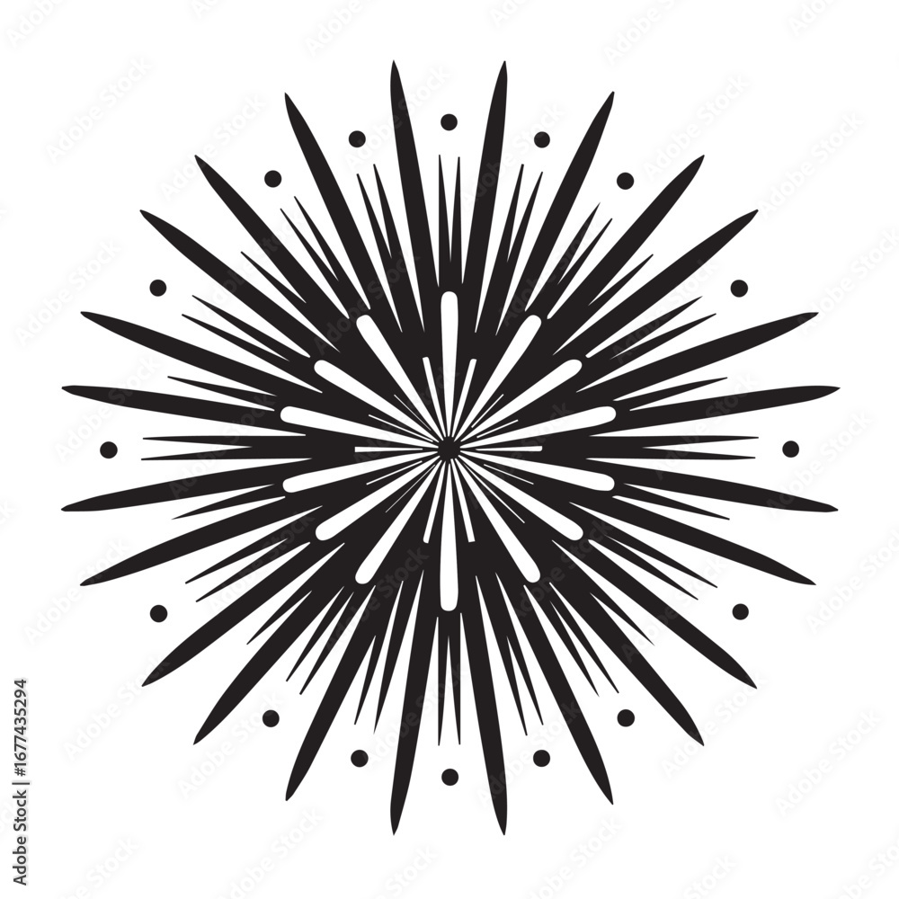 Obraz premium Monochrome abstract starburst explosion, isolated on white background