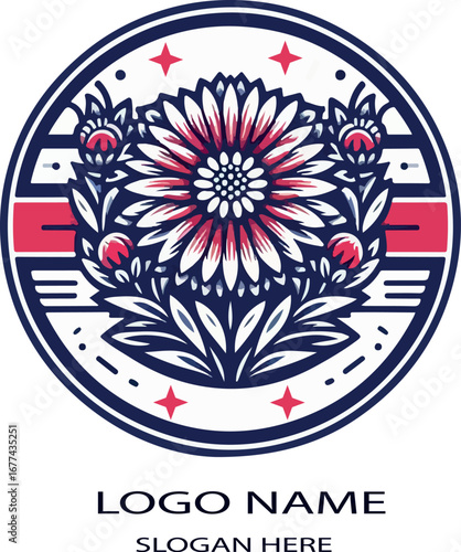 England aster flower logo icon vector white background .