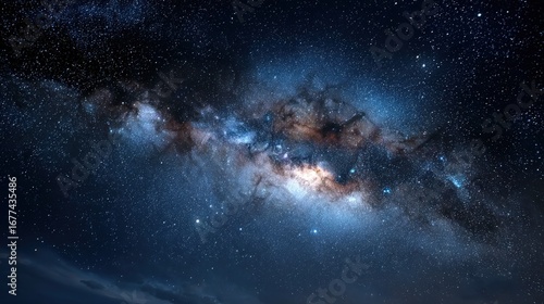A breathtaking view of the Milky Way galaxy, showcasing its intricate structure and vast expanse of stars against a dark night sky.