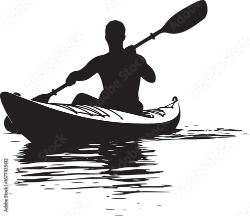 Low Angle Stroke Person paddling with a shallow stroke for long distances. full length silhouette black vector illustration