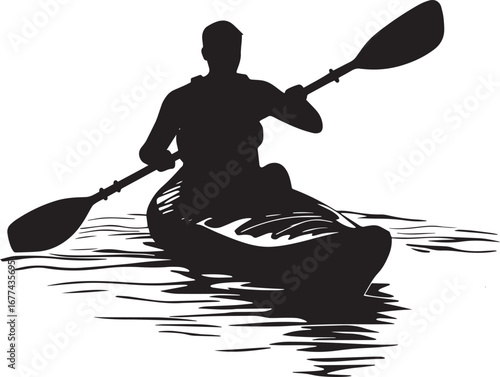 Reverse Paddling Person paddling backward, leaning slightly back. full length silhouette black vector illustration