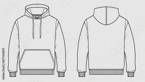 Fashion technical sketch for men hoodie. Mockup template hoody