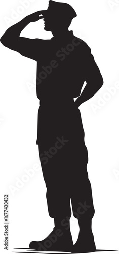 A sailor standing tall, hand shielding eyes while scanning the horizon. full length silhouette black vector illustration