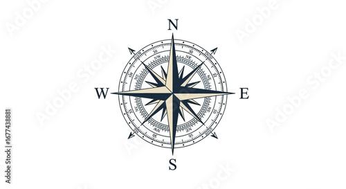 Nautical Compass Rose Symbol of Navigation and Direction on a White Background