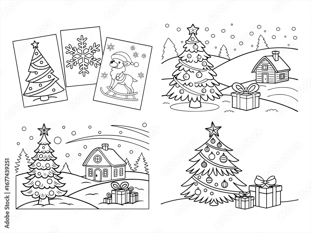Fototapeta premium coloring page line art christmas icon set black vector bundle