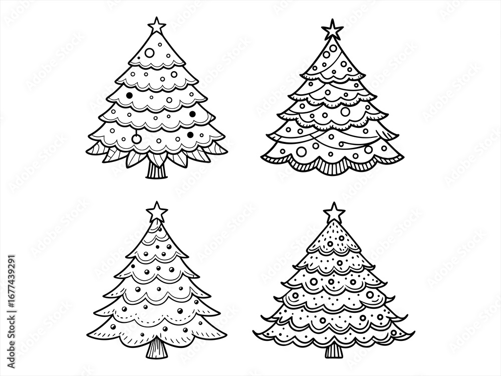 Obraz premium coloring page line art christmas icon set black vector bundle