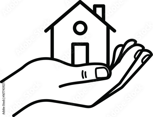 Vector art of hand holding a house, symbolizing care and investment in real estate