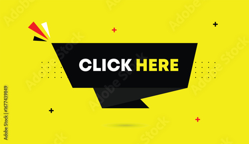 click here editable web banner icon template design black red white shapes bold text yellow abstract business background creative modern marketing promotion graphic layout