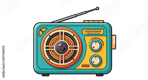 Retro turquoise radio with antenna and knobs, a vintage audio device