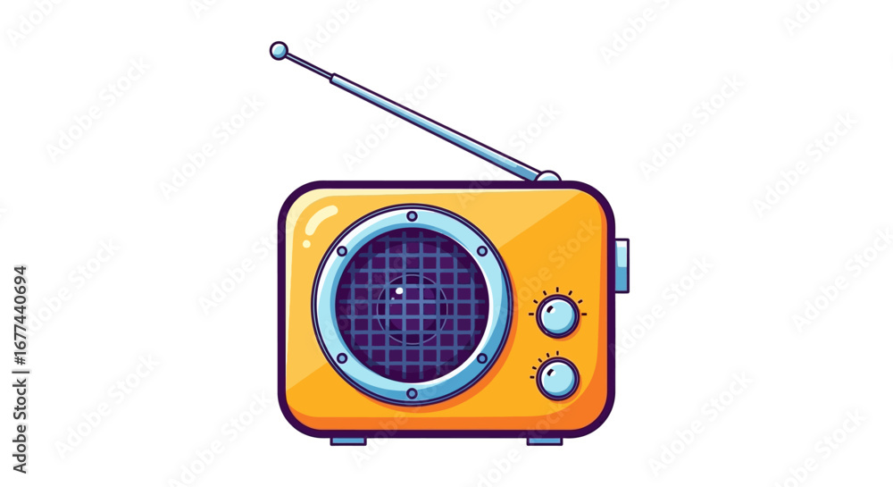 Obraz premium Cartoon illustration of a vintage orange portable radio.