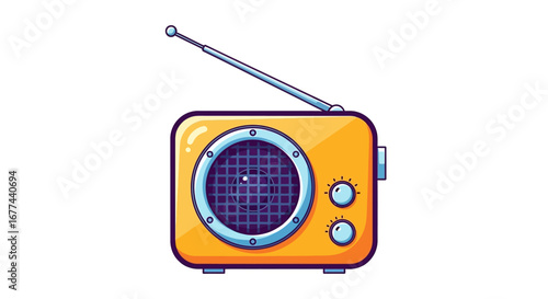 Cartoon illustration of a vintage orange portable radio.