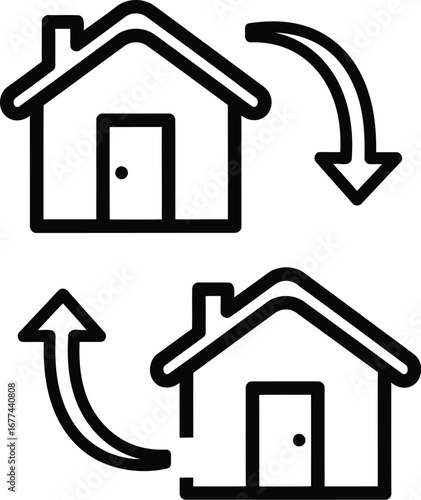 Illustration of two houses exchanging positions with arrows