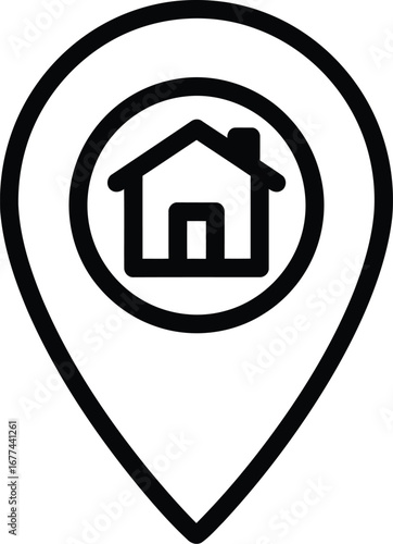 Vector art of location pin with house icon, representing real estate