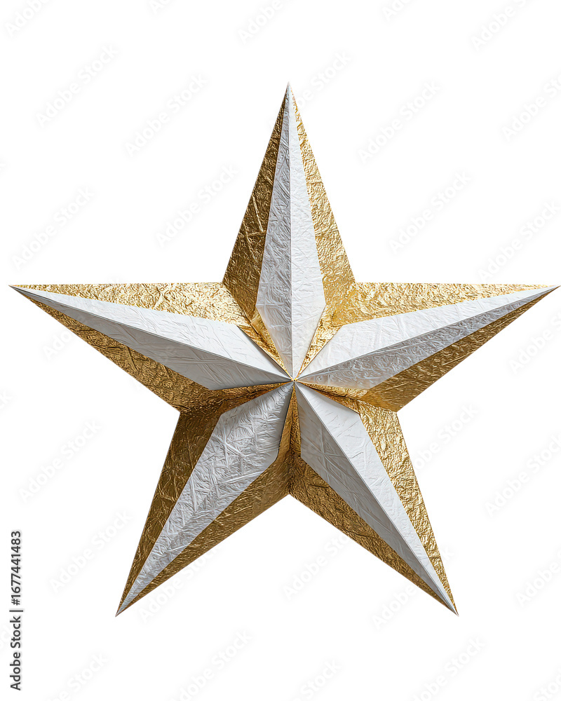 Fototapeta premium Gold and silver star isolated on transparent background for christmas time