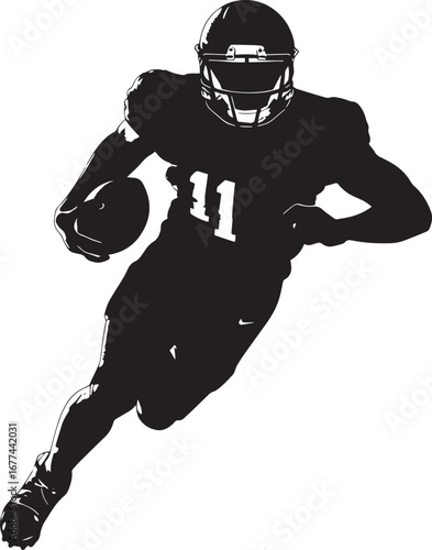 Tracking Back Silhouette A player running back on defense, eyes focused on an opponent or the ball as they try to intercept or block. full length silhouette black vector illustration