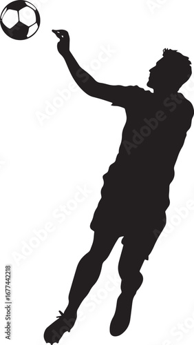 A player delicately chipping the ball over the goalkeepers head, lifting it high into the air, full-length silhouette vector.