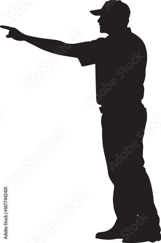 An umpire signaling a safe call with one arm extended straight across, full-length silhouette vector
