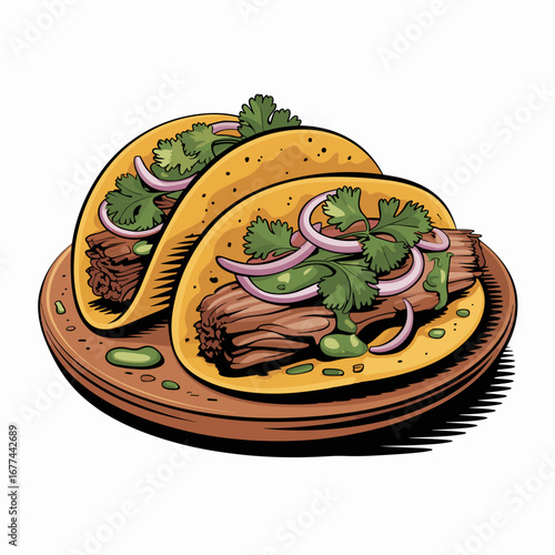 Mexican Carnitas Tacos with Salsa Verde Illustration