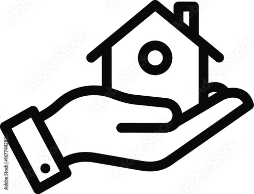 Illustration of a hand holding a house, symbolizing care and protection