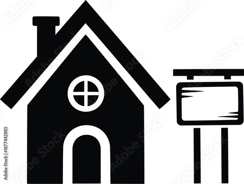 Illustration of a house with a sign, representing real estate
