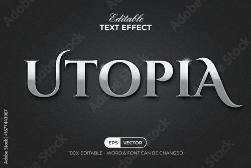 Editable Text Effect Silver Shiny Style.