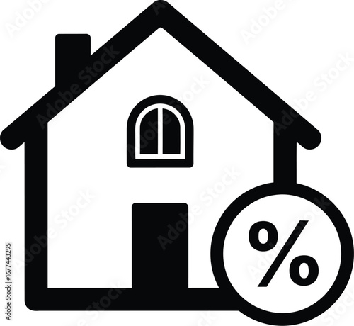 Vector art of house icon with percentage sign, representing mortgage interest rates