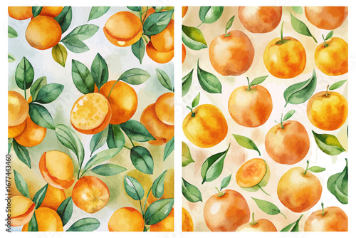 Watercolor orange fruit seamless patterns