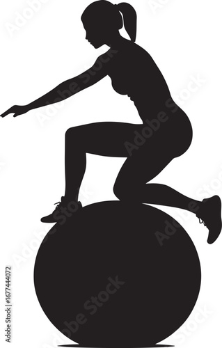 A person performing squats on a Bosu ball, arms extended for balance.