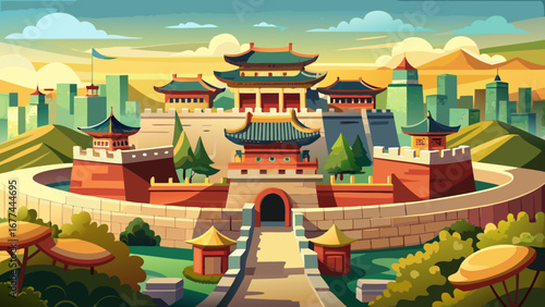The Hwaseong Fortress in Suwon, South Korea stands proudly with its massive stone walls, elegant gates, and sweeping city views, embodying military innovation blended with Confucian philosophy.
