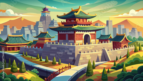 The Hwaseong Fortress in Suwon, South Korea stands proudly with its massive stone walls, elegant gates, and sweeping city views, embodying military innovation blended with Confucian philosophy.