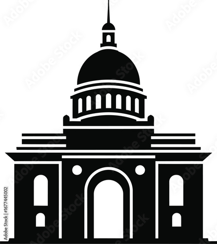 Vector art of silhouette of a capitol building with a dome