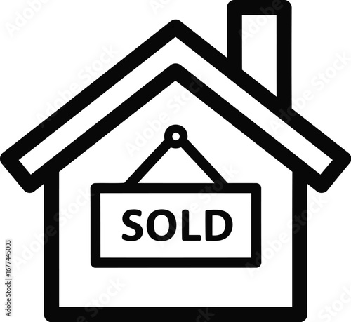 Vector art of house with a sold sign icon representing real estate sales and transactions