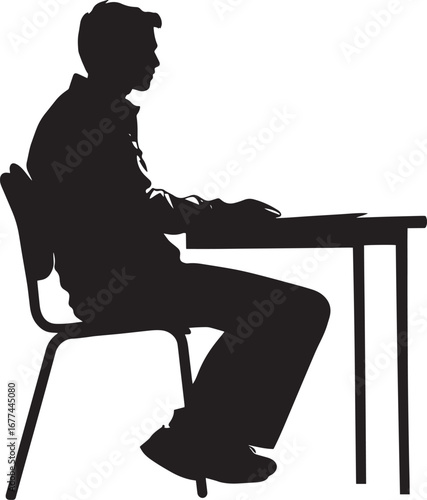 Lecture Listening Silhouette A student seated at a desk, attentively looking toward a teacher or projector.