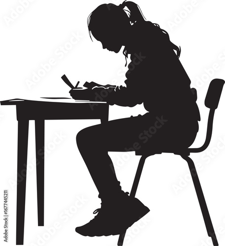 A student sitting at a desk, reviewing flashcards to prepare for a test.