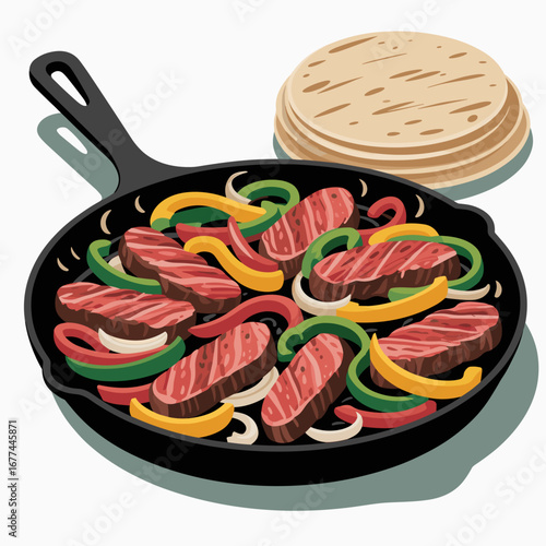 Sizzling Beef Fajitas with Peppers Illustration