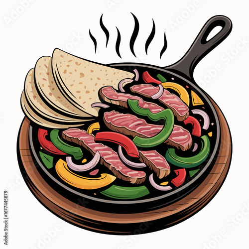 Sizzling Beef Fajitas with Peppers Illustration