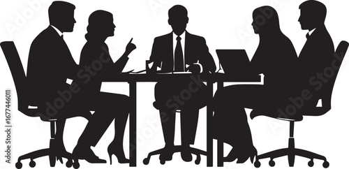 Businesspeople in a Meeting Black Silhouette of a Table Discussion