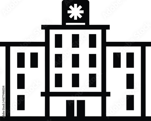 Vector art of icon of a multistory building with a clock tower