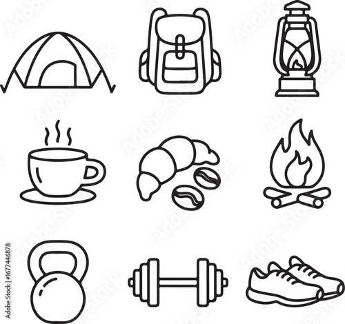 Minimal Line Art Vector Pack for Coffee and Tea including Coffee Mug Cappuccino Pot Tea Kettle Cupcake Tea Leaves Biscuit Tea Cup and Milk Jug