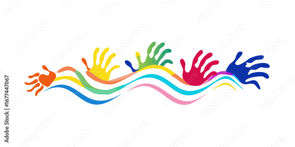 Obraz premium Welle aus bunten Hand abdrücken 