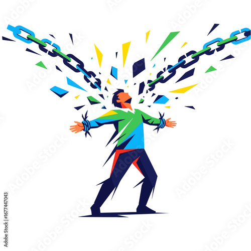 Man Breaking Free From Chains Symbolizing Freedom and Liberation.
