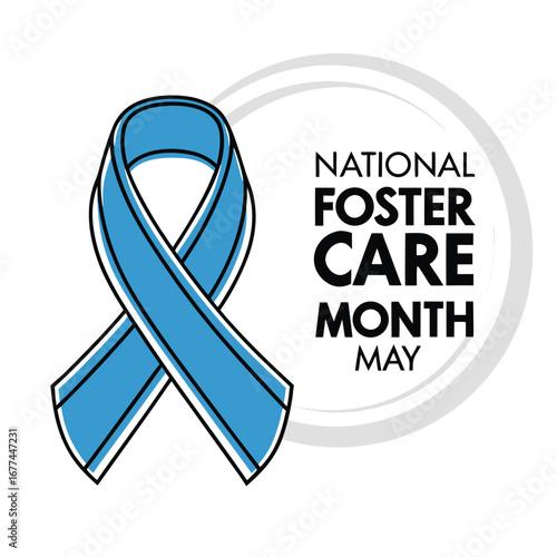 Light Blue Foster Care Awareness Ribbon with National Foster Care Month May Text blue ribbon