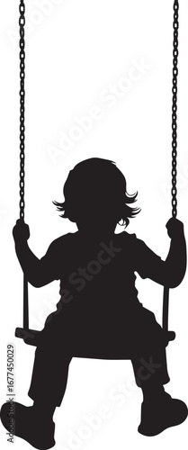 Kid on a Swing Silhouette A black vector image of a child in motion, holding onto the swings ropes.