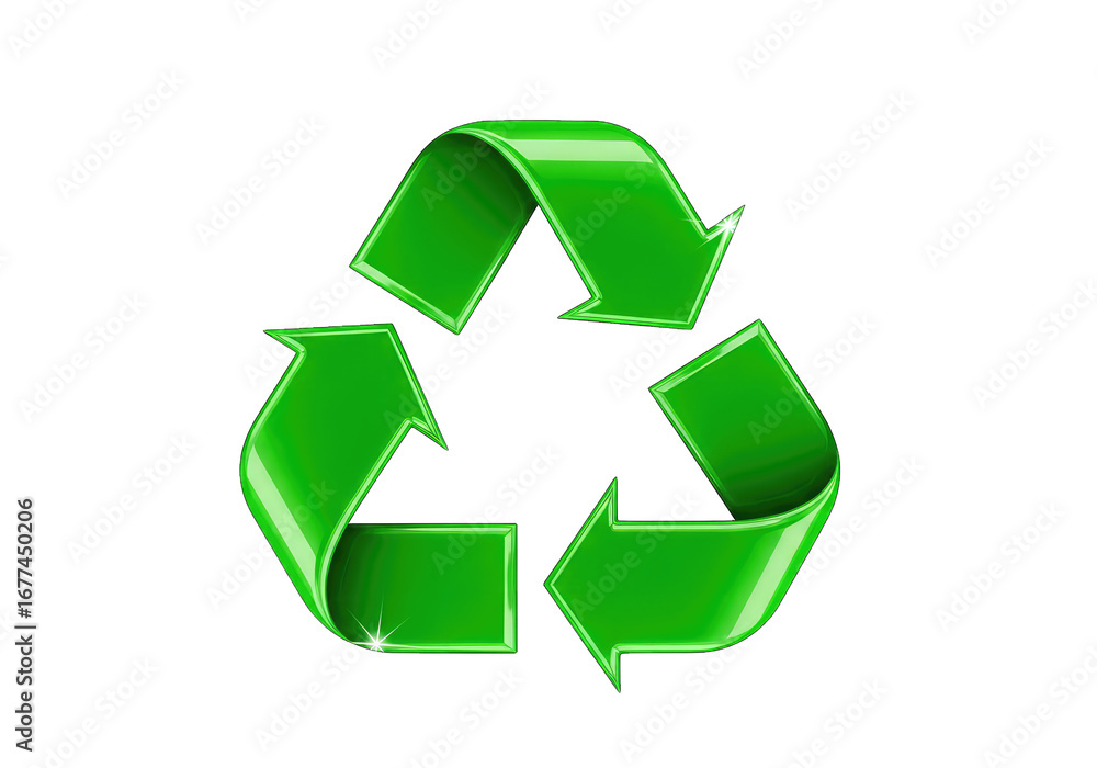 Fototapeta premium Shiny Green Recycling Symbol with Arrows on a Transparent Background Design