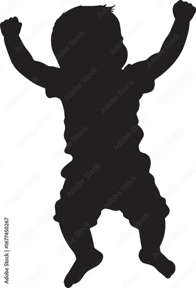 Fototapeta premium Baby Dancing with Joy Silhouette A black vector image of a baby gently bouncing, arms moving to the rhythm.