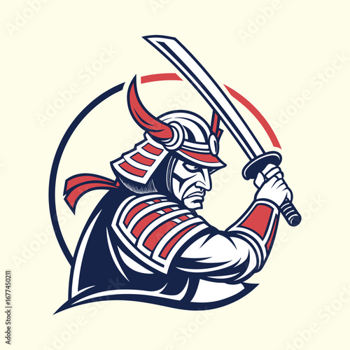Wallpaper Mural Fierce Samurai Warrior Illustration – Battle-Ready Warrior with Katana Sword in Dynamic Pose, Bold Vector for Martial Arts, Japanese Culture, and Action Designs Torontodigital.ca